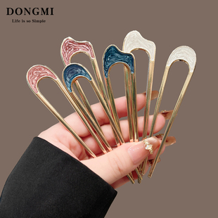 韩版简约现代金属U型发簪高级感后脑勺簪子盘发神器发钗丸子头饰