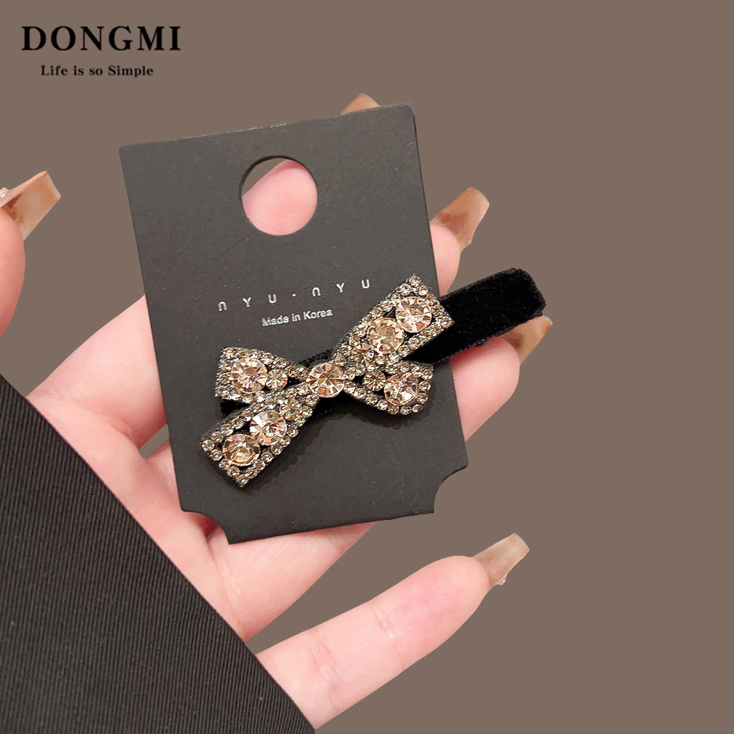 简约高级感蝴蝶结发夹水钻