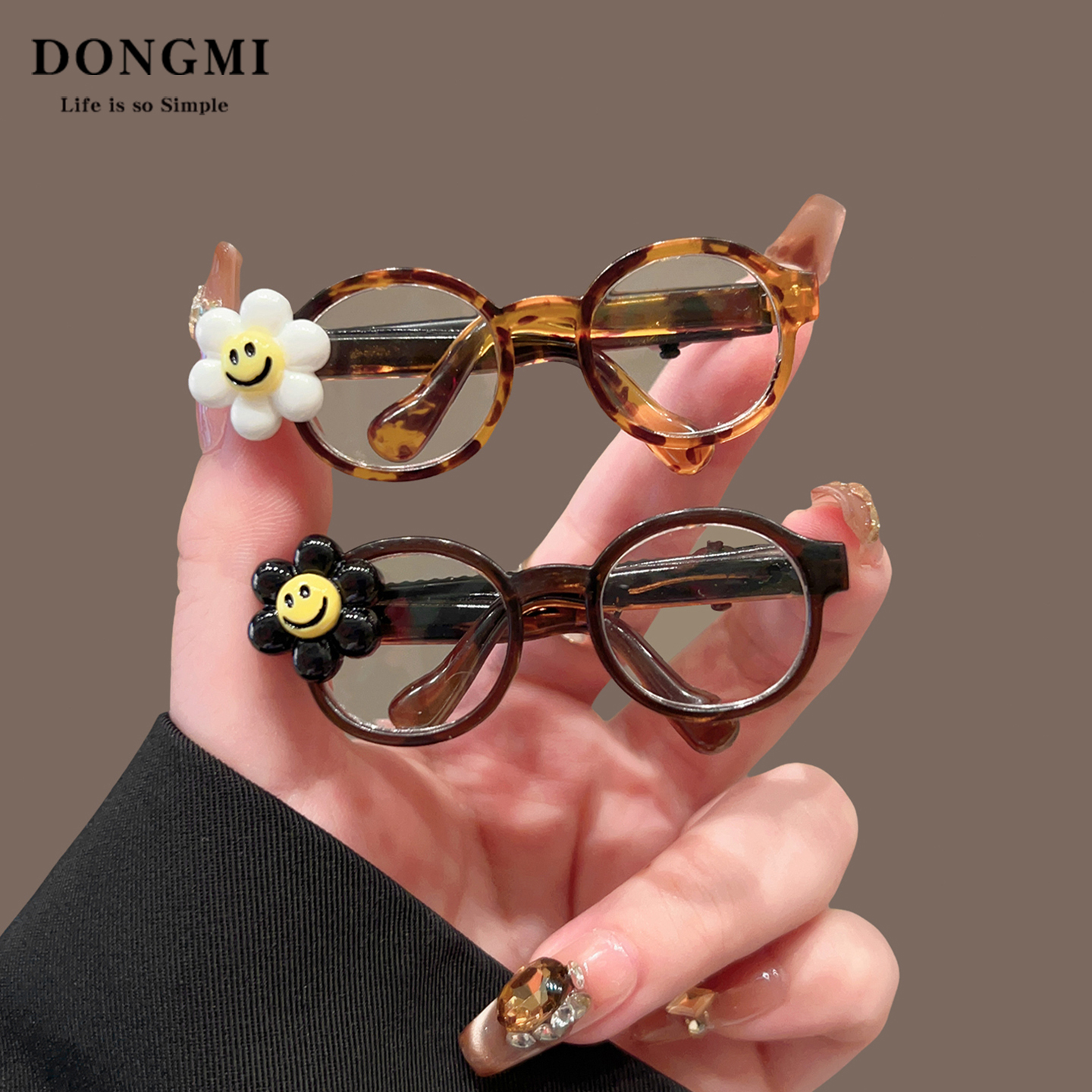 笑脸眼镜花朵发夹高级感发卡
