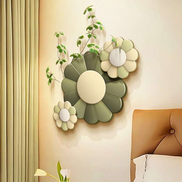 绿色花卉奶油风餐厅装饰画墙面创意挂件客厅立体砂岩小众艺术挂画图片