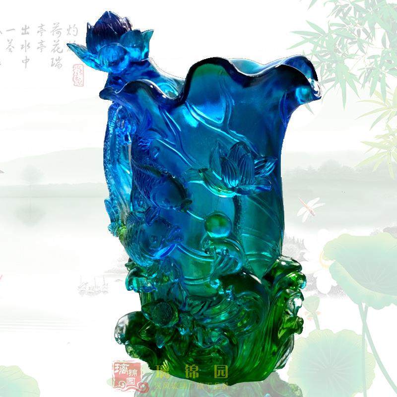 汉风琉璃锦鲤荷花鱼花瓶家居装饰品摆件蓝绿色琉璃工艺品,电子元器件市场,其它元器件,淘宝优惠券,粉丝福利购,淘宝优惠卷
