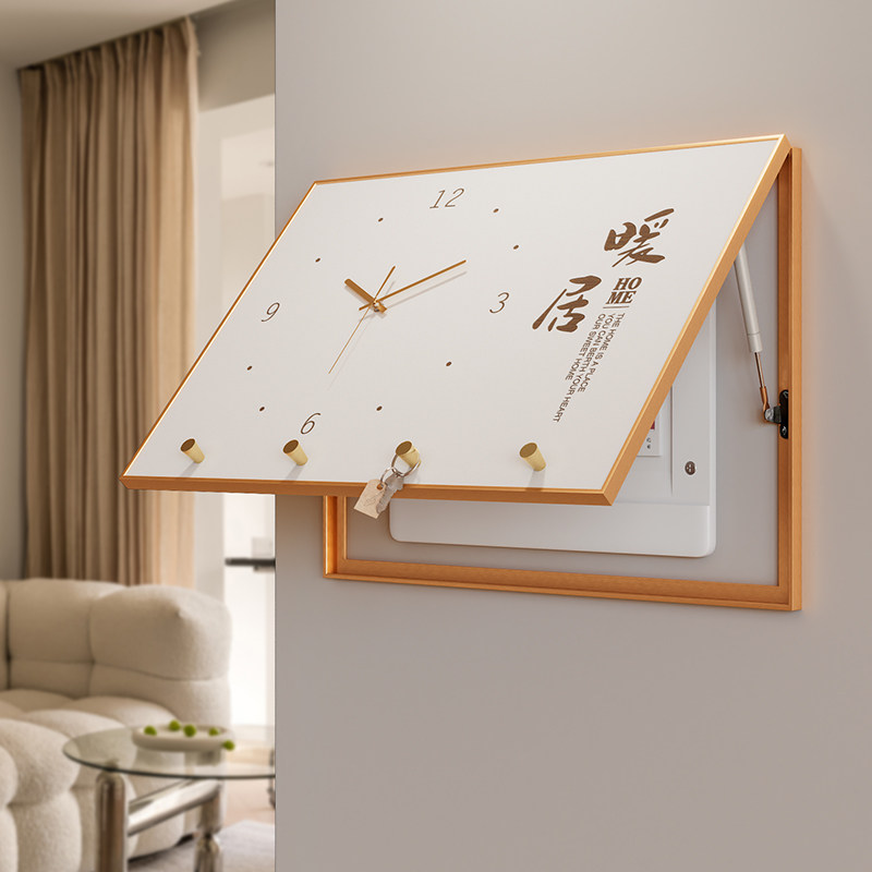 电表箱画装饰画2022新款客厅带时钟钟表横版竖版液压推拉遮挡挂画