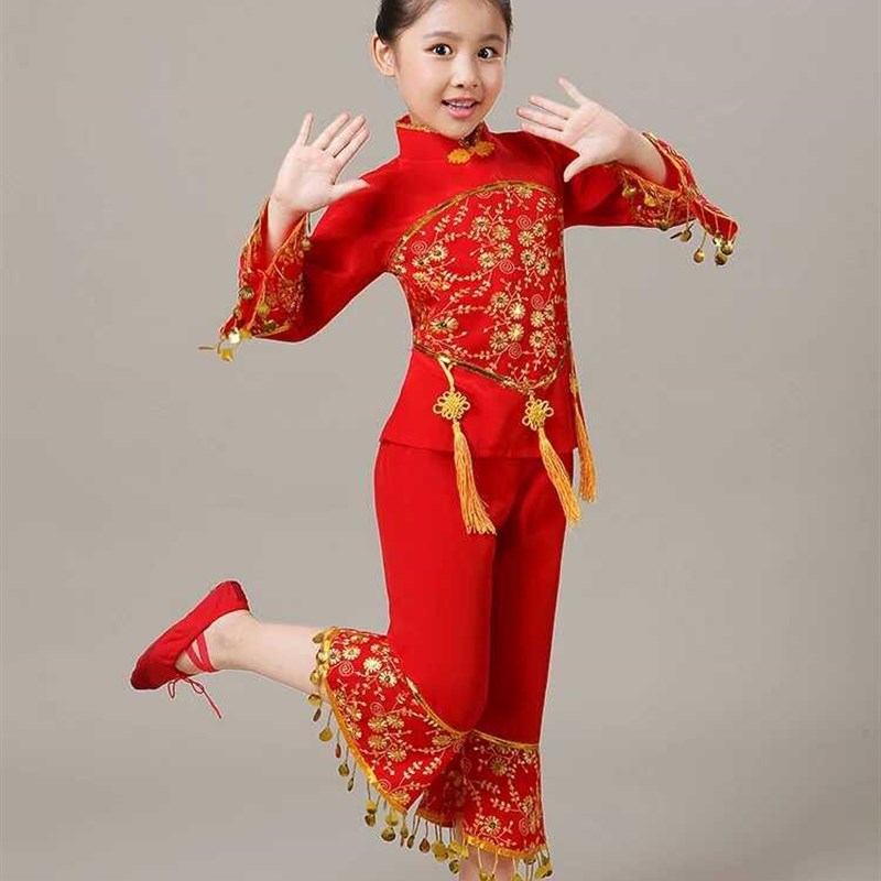 极速l六一新儿童秧歌服儿手幼绢舞蹈服开喜庆门红民族舞元款旦表