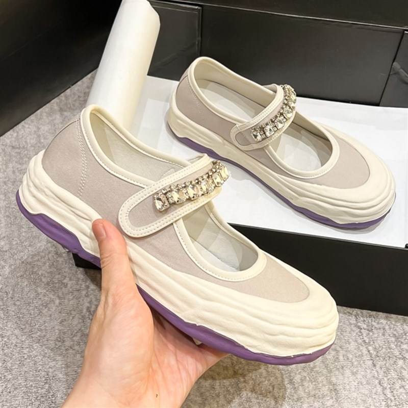 易梦玲赵露思同款帆布玛丽珍鞋女魔术贴浅口夏季厚底护士鞋小白鞋