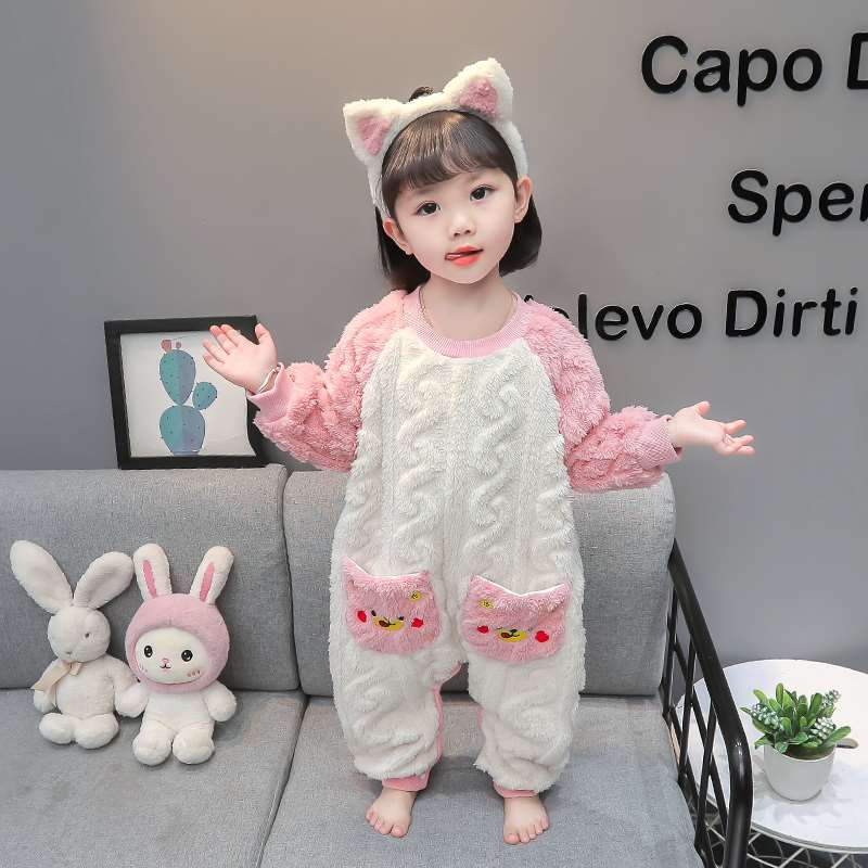好货宝宝睡衣冬季珊瑚绒儿童连体衣女童法兰绒家居服小孩婴儿防踢