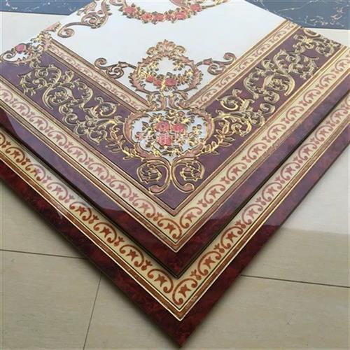 客厅拼花地砖800800 饭厅入户过道玄关微晶石镀金红色地毯花