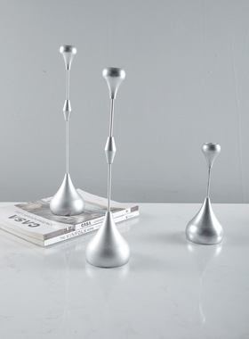 厂家现代轻奢创意银色金属水滴蜡烛烛台摆件家居装饰品三件套工艺