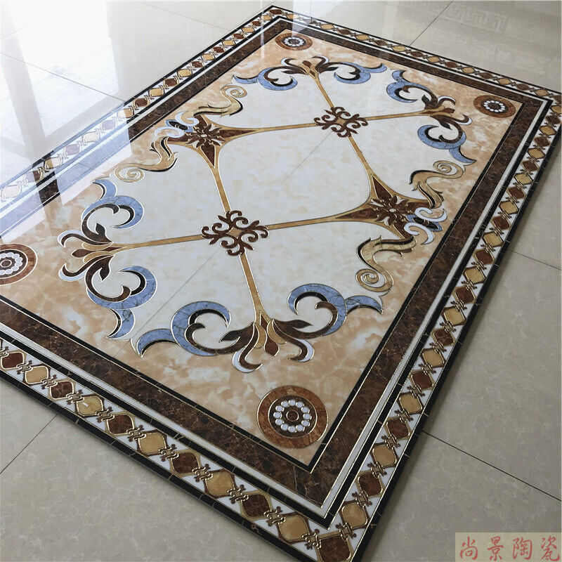 欧式客厅拼花地砖走廊过道瓷砖镀金无限抛晶砖入户玄关地毯花8001