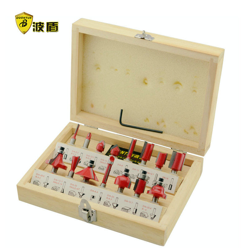 波盾15PC木工铣刀套装15支装锣刀组合木工刀具木工雕刻刀1/4柄(6.