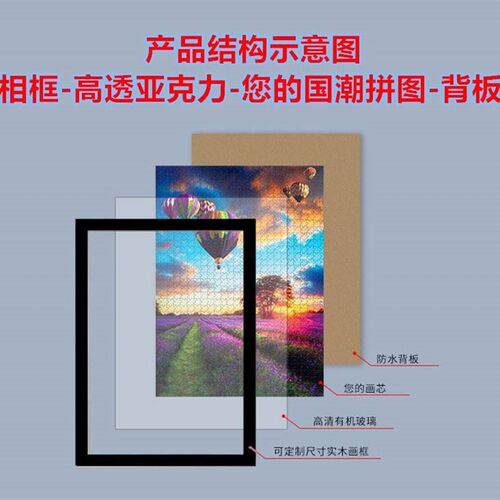 好货纸J良品框国潮拼图1000片裱框木框木质相框拼图框玻璃 700x50