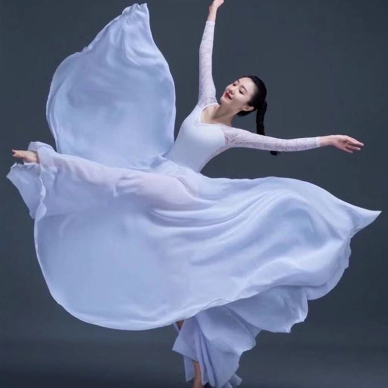 古典舞雪纺一片式系带裙新疆舞蹈练功半身长裙演出服720度大摆裙.