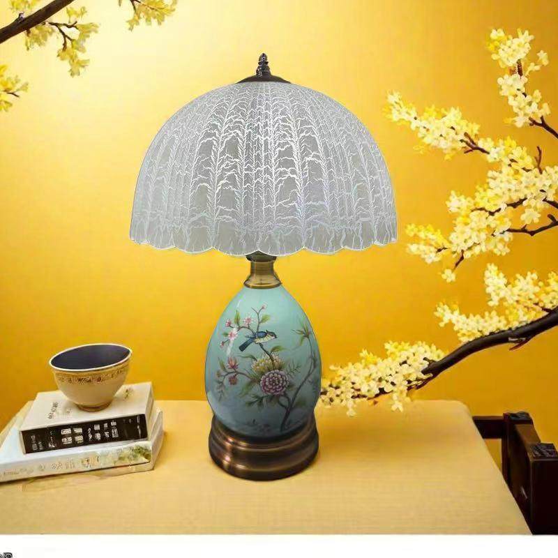 复古花鸟陶瓷台灯温馨卧室床头客厅书房小夜灯创意田园新款结婚灯