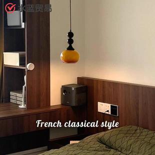 主卧室床头吊灯高级感法式中古风实木渐变色可升降长线小吊灯复古