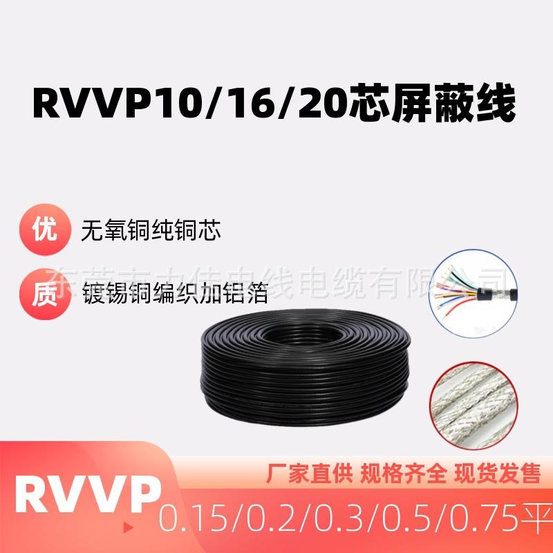 纯铜屏蔽线RVVP16芯0.2/0.3/0.5/0.75平方十六芯信号抗干扰电缆线