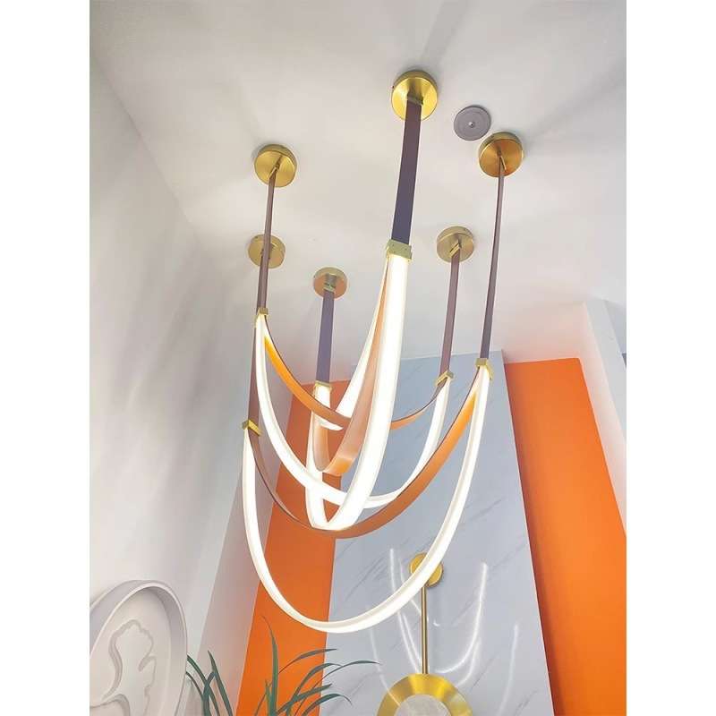 简约现代设计师创意风艺术皮革吊灯别墅客厅挑空复式loft楼梯灯具