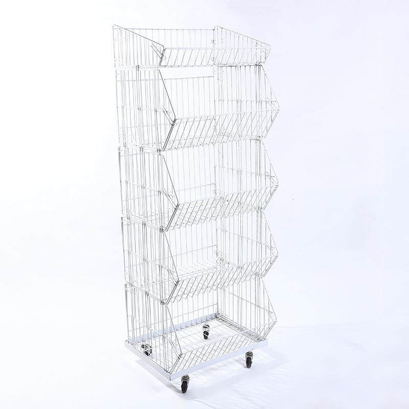 2017新款超市货架斜口篮多功能置物篮 叠笼仓储笼促销架网篮展示