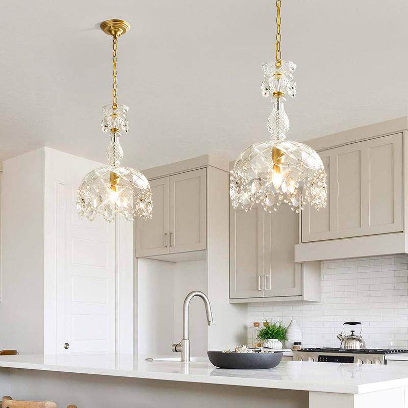 法式水晶小吊灯中古玄关入户床头轻奢过道衣帽间田园风灯具玻璃灯