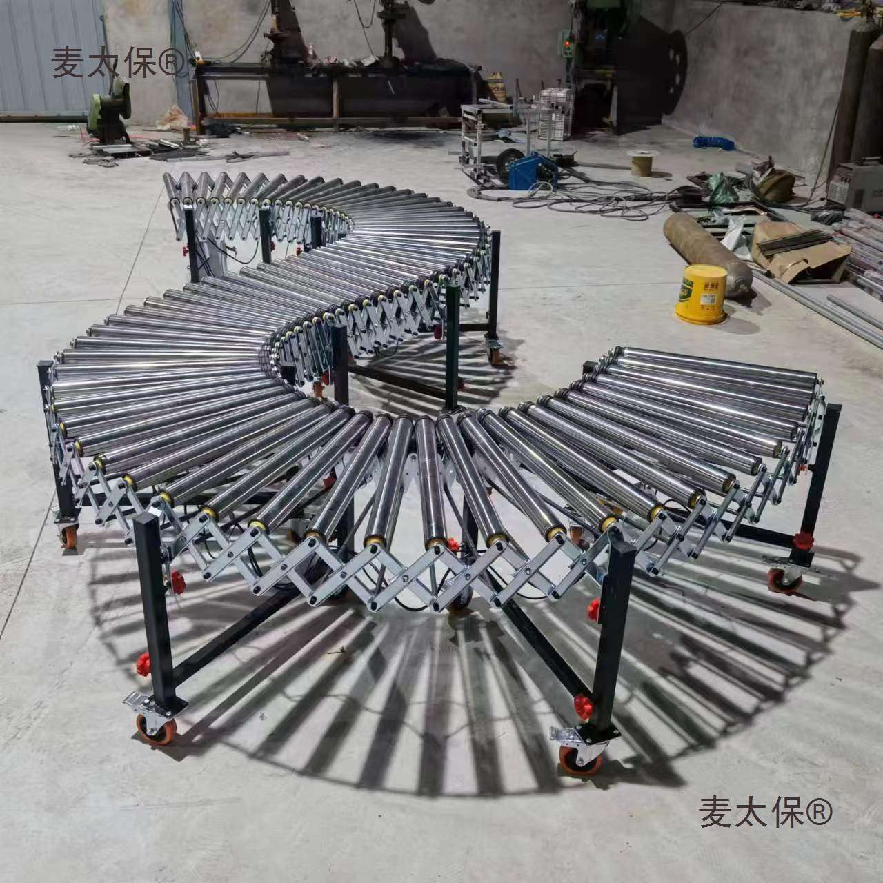 动力伸缩滚筒输送机物流快递分拣流水线传送带转弯装车卸货麦太保