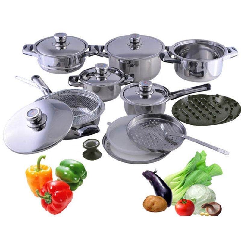 跨境热销不锈钢直形汤锅50PCS件套锅炊具外贸25PCS件套30PCS件套