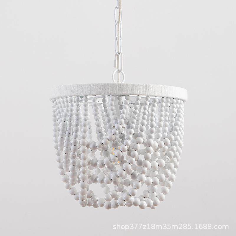 法式田园床头小吊灯女孩公主卧室儿童房衣帽间美式乡村木珠灯具