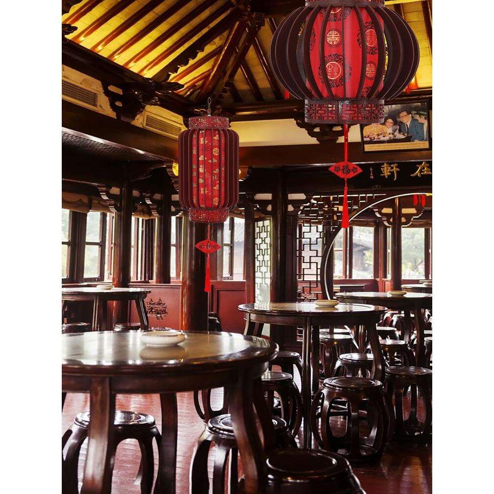 实木旋转灯笼客厅阳台庭院大门装饰仿古木艺灯笼中式吊灯木制宫灯