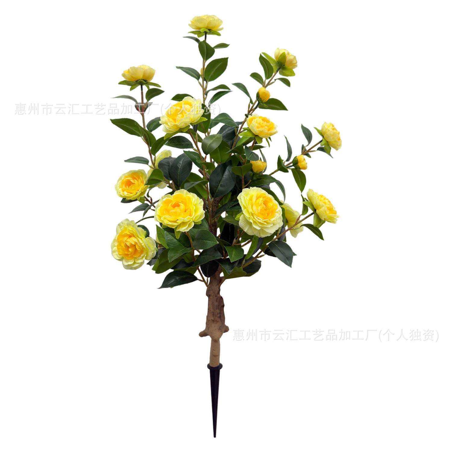 云汇跨境亚马逊 山茶花地插树 户外庭院家居装饰 仿真假花