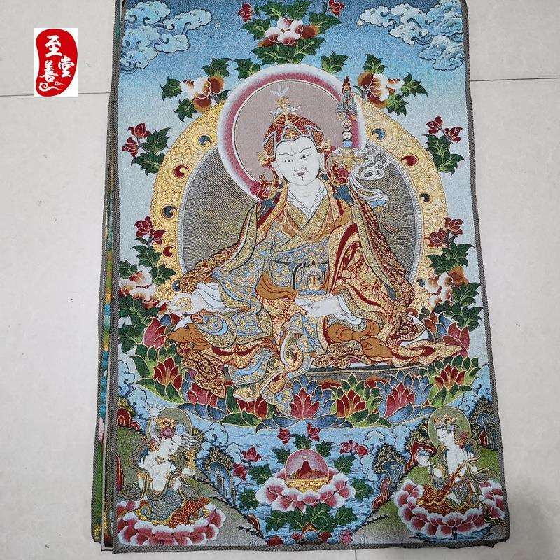红色怀旧收藏网红货源刺绣织锦画唐卡客厅装饰画两佛莲花生大师