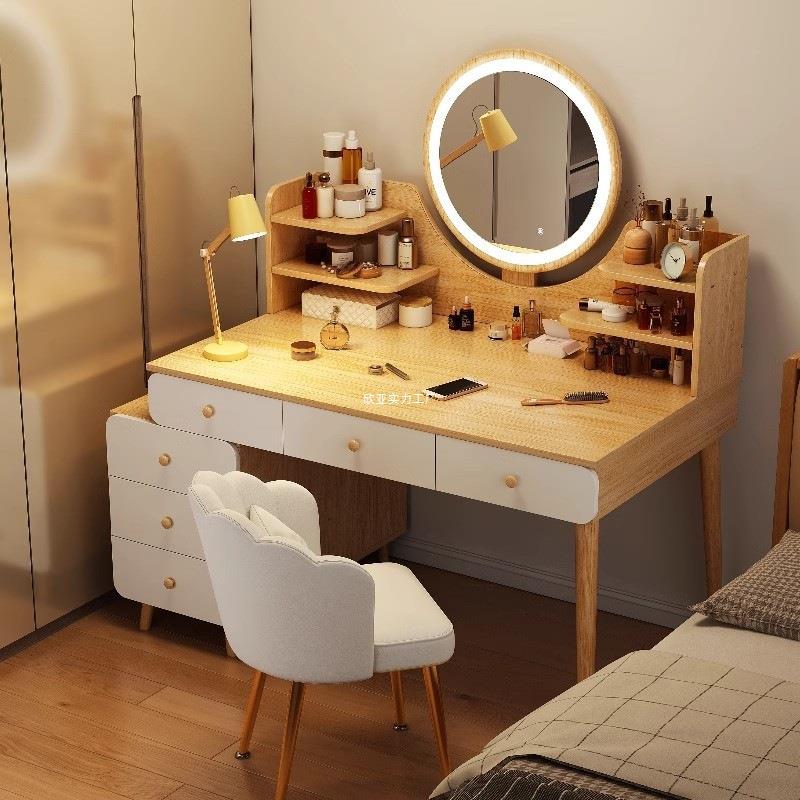 现代简约梳妆台卧室小户型书桌轻奢斗柜床头柜一体主卧化妆镜