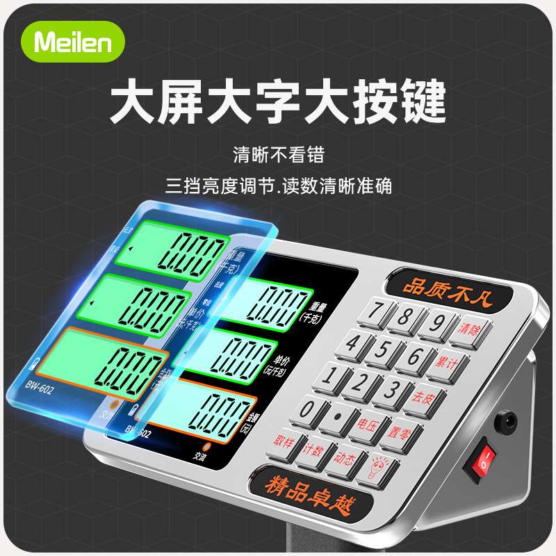 Meilen称重电子秤商用台秤落地防水计价秤地磅秤可折叠不锈钢台秤