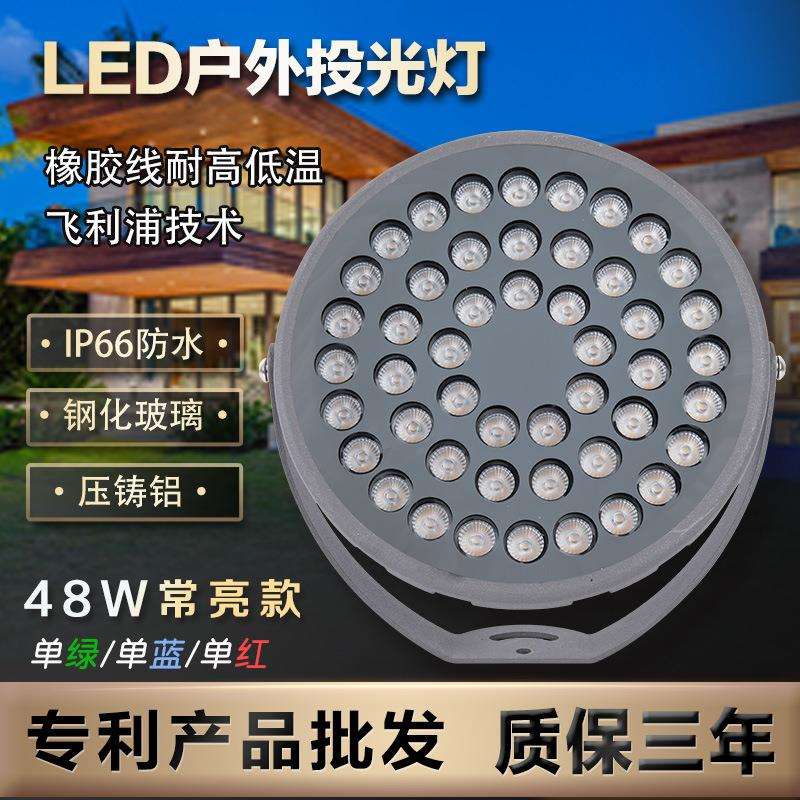 48wLED单色投光灯防水户外照树灯插地灯别墅草坪亮化灯超亮