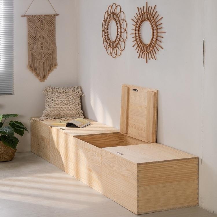 榻榻米木箱子储物箱长方形柜子实木收纳箱拼接床箱加宽拼接柜定