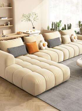 奶油风沙发猫抓布布艺豆腐块意式极简风格客厅直排小户型网红沙发