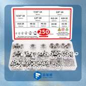 跨境250pcs 304不锈钢美制螺帽六角螺母GB6170盒装 套件