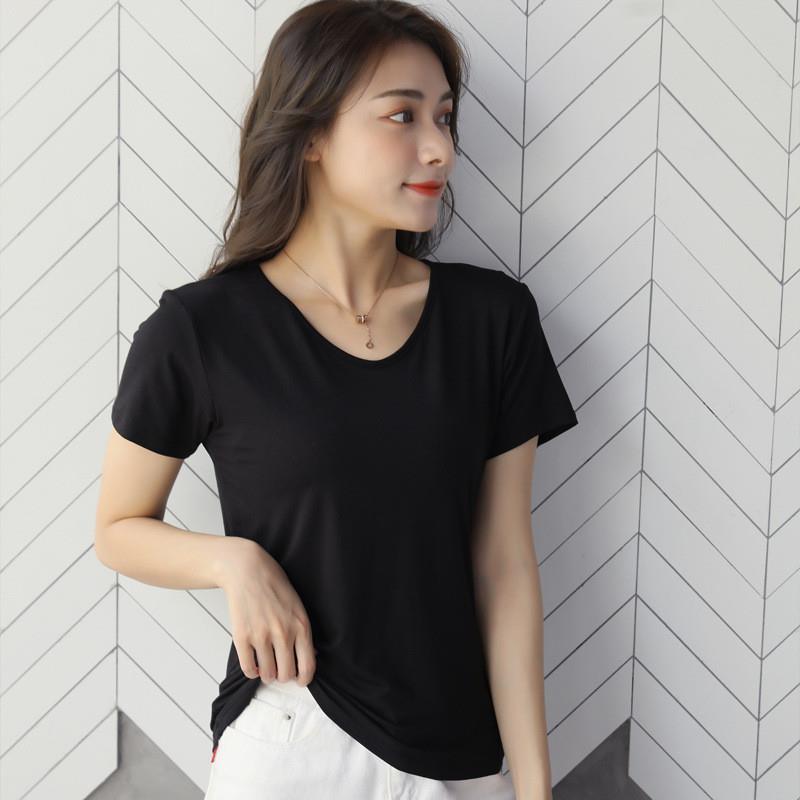 莫代尔短袖白色面膜t恤女夏V领2025年新款大码低领宽松打底衫上衣