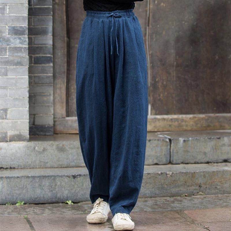春夏季简约风大码宽松棉麻萝卜裤束脚女灯笼裤亚麻2025新款休闲裤