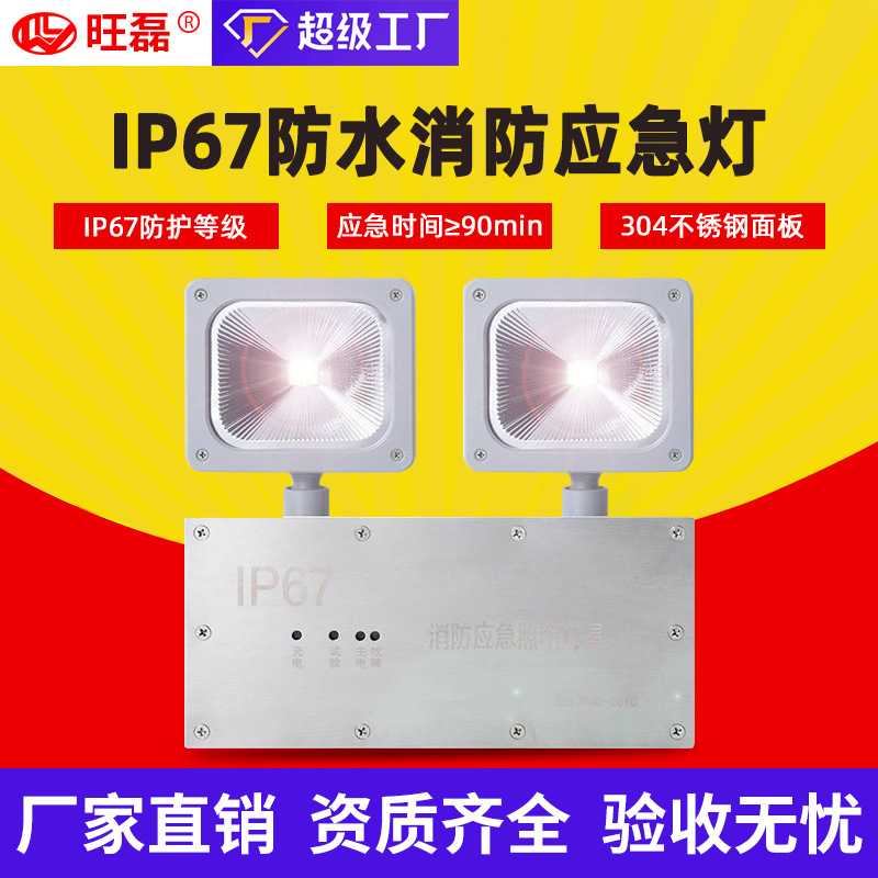 IP67防水应急照明灯led不锈钢面板双头灯隧道冷库双头照明应急灯