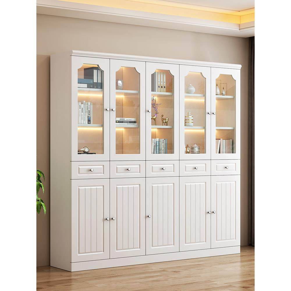 实木书柜 纯实木全实木带门防尘带玻璃门轻奢现代展示柜白色书橱,住宅家具,单个书柜,淘宝优惠券,粉丝福利购,淘宝优惠卷