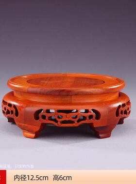 德祥缘 仿胡桃木原木底座新中式摆件长方形圆形实木质带铜底底座