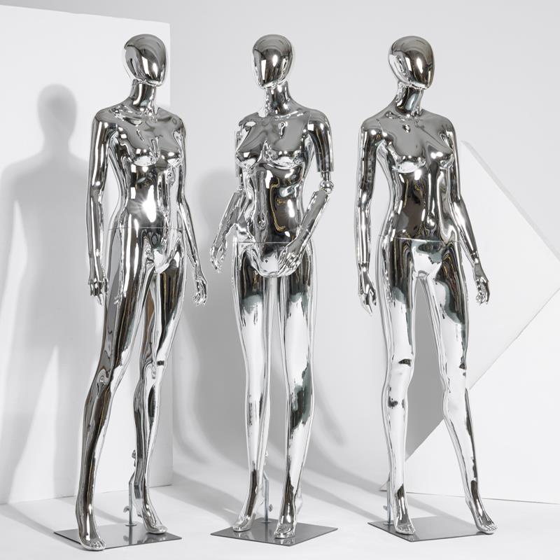 高档电镀女模特道具全身展示架女装服装店橱窗假人仿真银色模特架