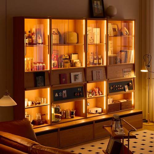 西枝实木组合柜卡座书柜一体整墙樱桃木收纳柜去客厅化书柜展示柜