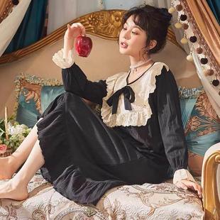 宽松甜美可爱公主 大码 睡裙女春秋长袖 纯棉200斤睡衣长款 过膝韩版