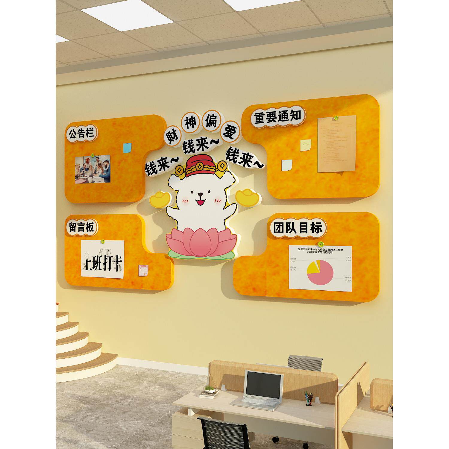 毛毡墙贴办公室墙装饰画公司企业文化氛围布置布告栏照片展示板