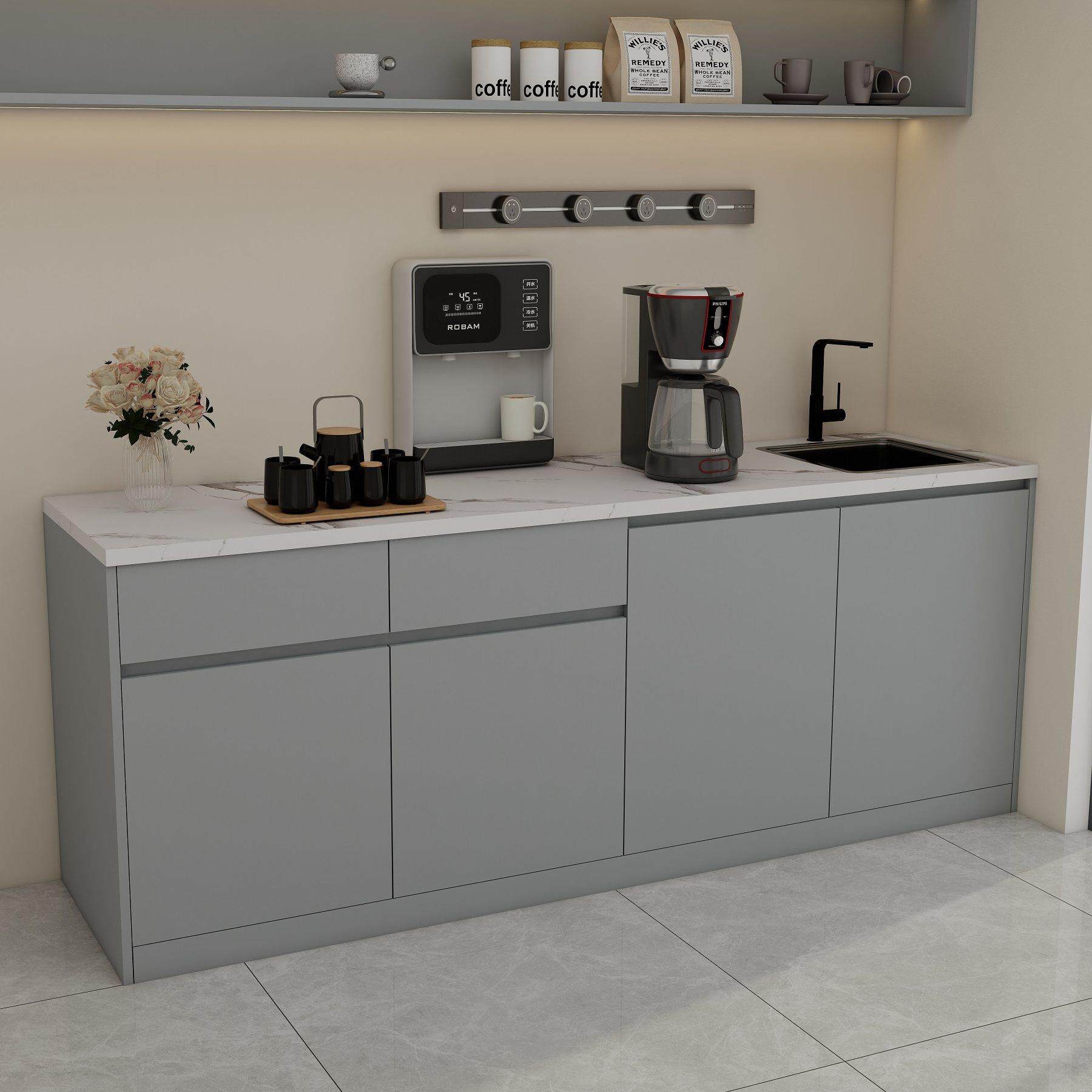 公司水吧一体大理石吧台桌带水槽商用靠墙茶水间咖啡办公室切洗台