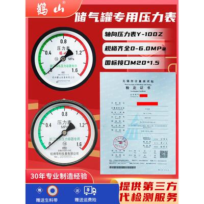 压力表空压机沈江龙气罐专用和山轴向Y100Z惠科径向仪表1.6Mpa