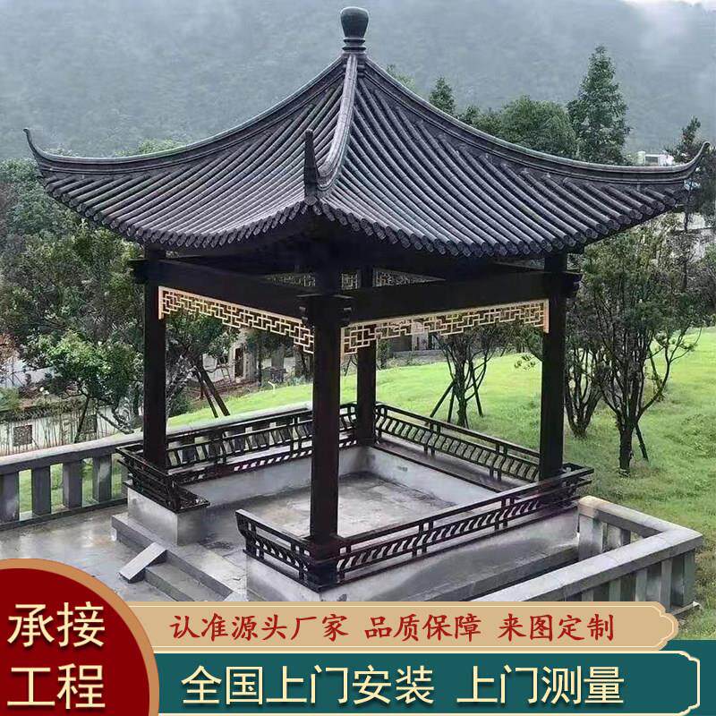 四角凉亭户外庭院防腐木菠萝格别墅花园风景区八角双层古建六角亭_虎窝淘