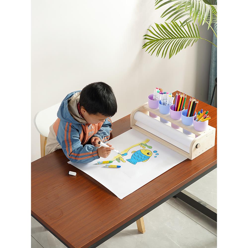 儿童画架桌面台式实木收纳卷纸架画纸画轴幼儿园画画套装绘画工具