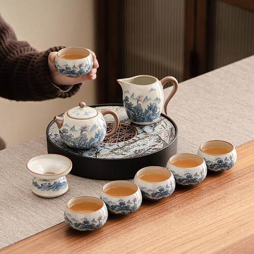 汝窑茶具套装家用轻奢高档办公室泡茶带茶盘2025新款礼盒乔迁礼物