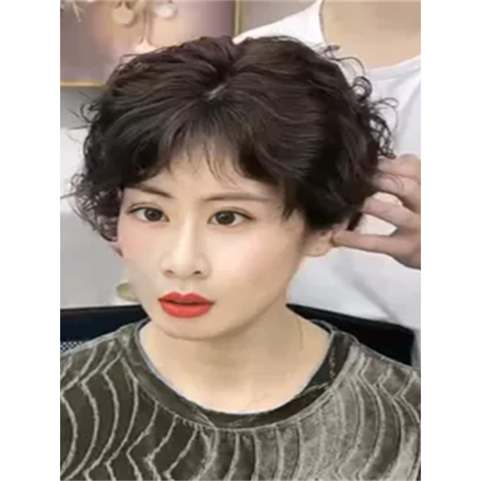 女士羊毛卷补发头顶补发片遮白发女士真发隐形无痕假刘海假发片