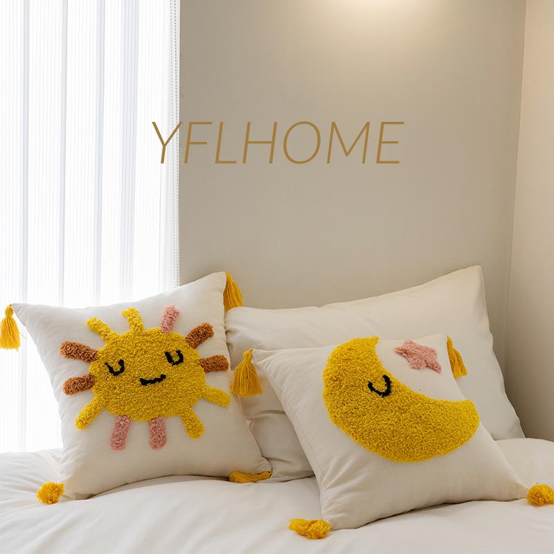 雅梵林 卡通簇绒抱枕民宿沙发床头靠垫棉麻飘窗样板房靠枕可拆洗