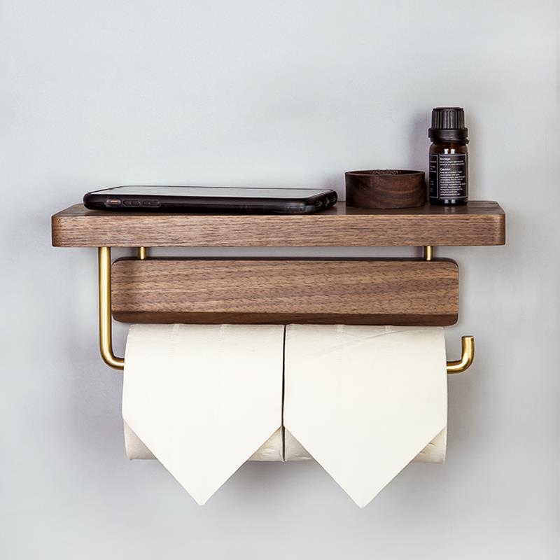 森木良品实木纸巾架厕所胡桃木卷纸架北欧风卫生间纸巾盒置物架